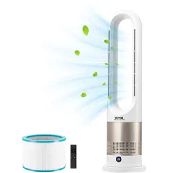 VEVOR Tower Fan Bladeless, 16 ft/s Velocity Quiet Floor Clooer Fan that Blows Cold & Heating Air, 80° Oscillating cooler Fans with 8 Speeds, 9H Timer, Standing Fans with Remote Control for Bedroom, Office, Home