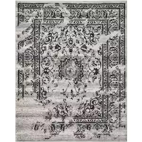 Adirondack Silver/Black 9 ft. x 12 ft. Border Floral Area Rug