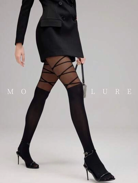 1pc Classic Versatile Sheer Jacquard Pantyhose