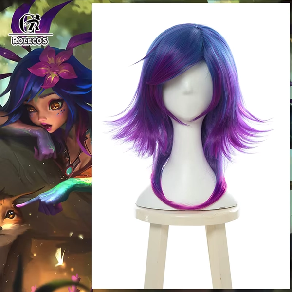 ROLECOS Gioco LOL il Curioso Chameleon Neeko Parrucca Cosplay Colore Misto Breve Rettilineo Parrucche da Donna Capelli Sintetici Resistenti al Calore