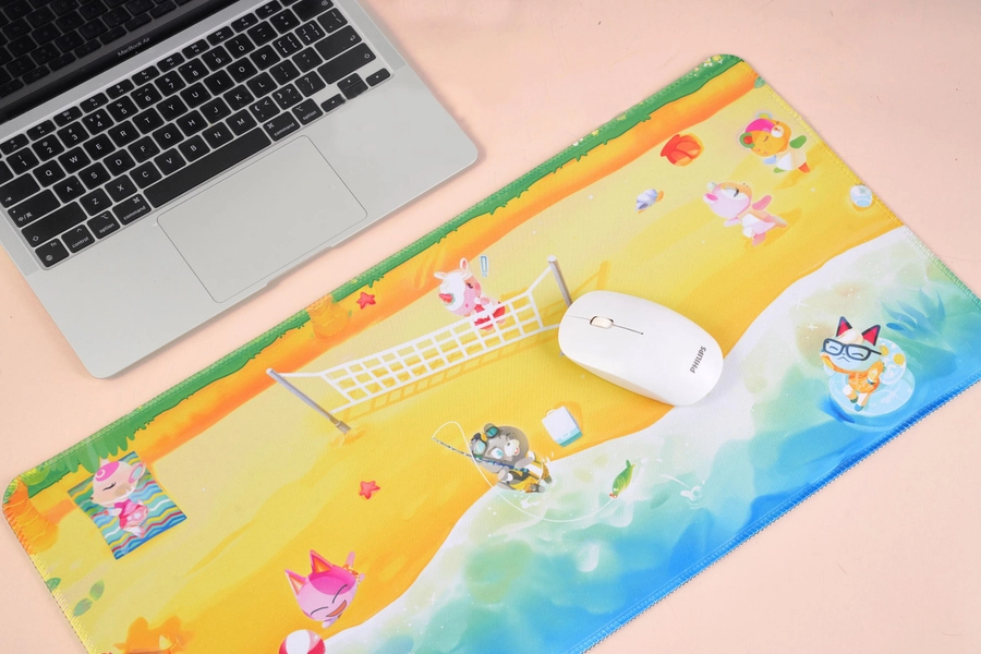 ACNH Beach Desk Mat: Stitched Edges for Durability and Water Repellent Surface
