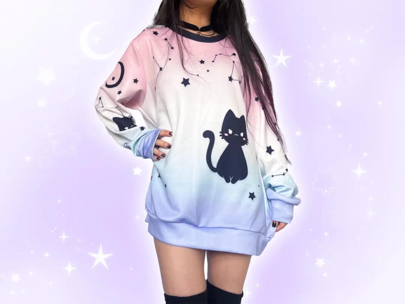Pastel Goth Black Cat Sweatshirt, Cute Harajuku Constellations Stars Sweater, Yami Kawaii Kitty Jumper, Cute Kawaiicore Japanese Streetwear - Etsy