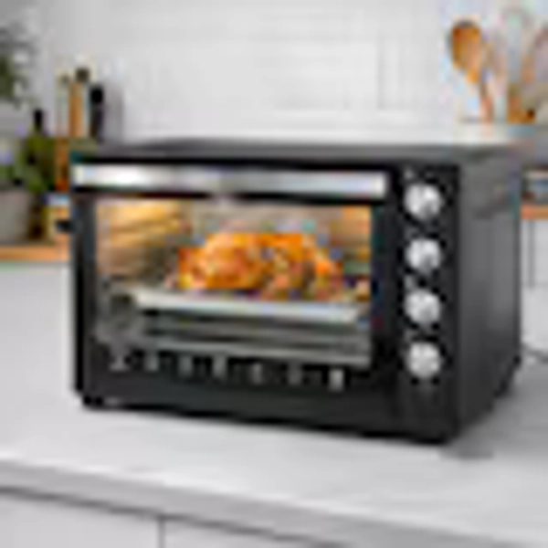 Cuptor electric, 60L, 3000W, timer 60 min, tava si gratar, usa transparenta, negru