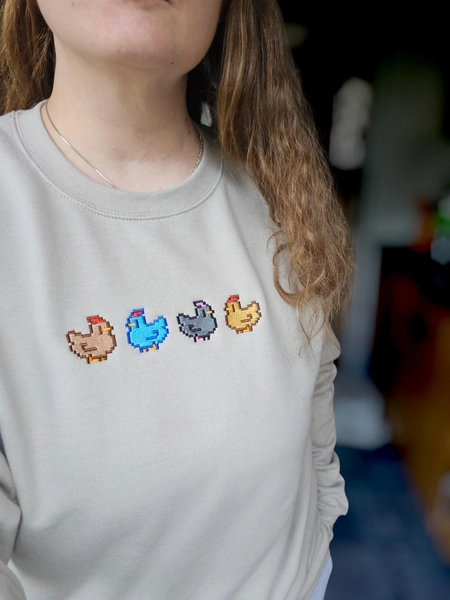 Embroidered Chickens Sweatshirt | Cozy Unisex Crewneck | Cute Farm Animal Design | Stardew Valley Sweatshirt