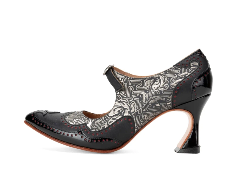 Boudicca - Black/Silver/Red | Embossed Mary Jane Heels | Fluevog Shoes