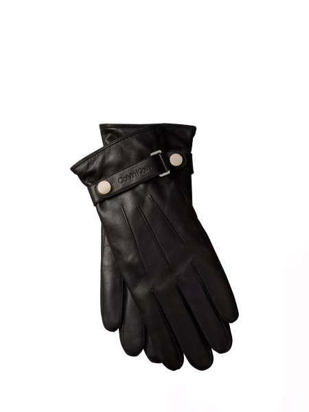 Calvin Klein Smooth Leather Strap Gloves, Black