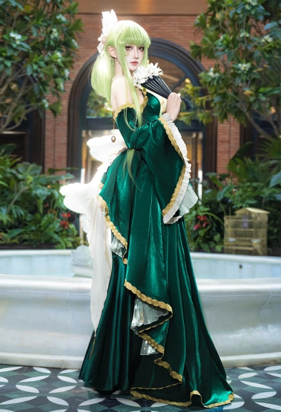 Code Giasu C.C. Cosplay Costume Countess Gown Court Dress Set with Sleeves