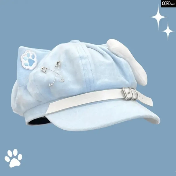 Whimsy Cartoon Sports & Outdoor Hat - Streetwear Cat Ear Baseball Cap with Paw Embroidery, Bone Ornament, Adjustable Strap, Short Brim, Unisex Funky Unique Accessories for Casual Daily Sun Shade, TikTok Shop Back to School