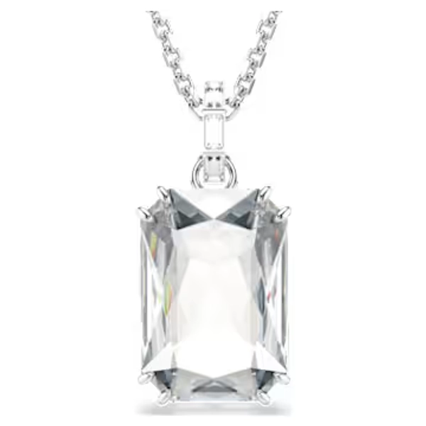 Millenia pendant, Octagon cut, White, Rhodium plated