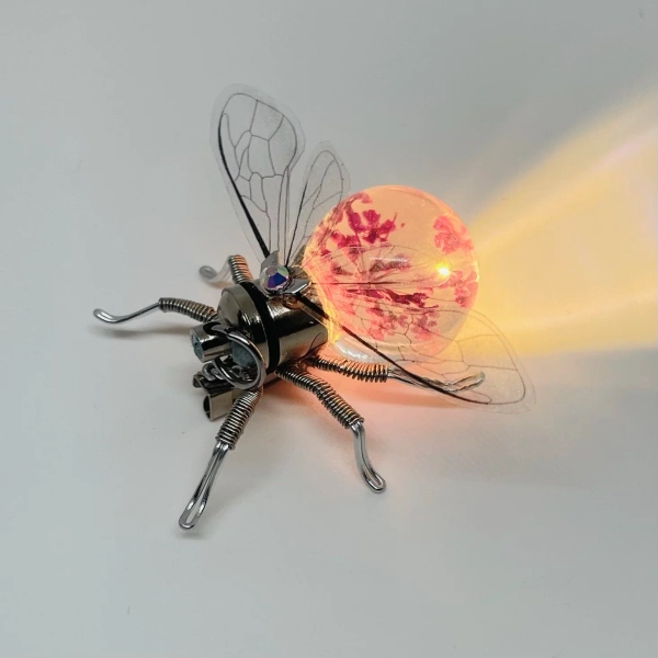 Steampunk Light Up Bee Brooch | Clockwork Pink Flower Pin | Sakura Steampunk Jewellery — SPANKY SPANGLER DESIGN
