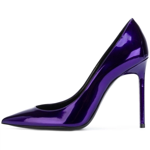 Purple Patent Leather Stiletto Heels Pointy Toe Pumps for Women