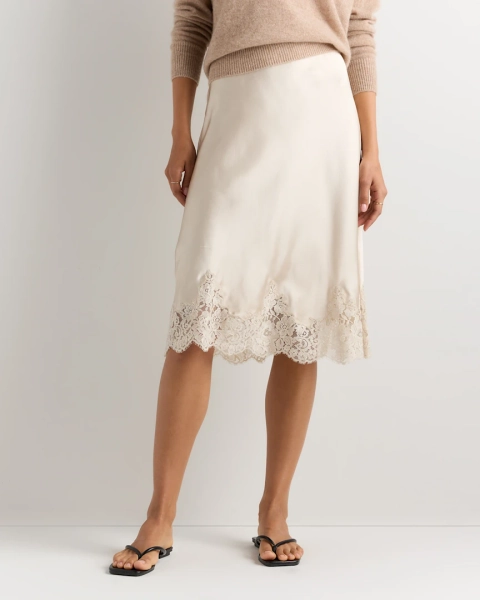 100% Washable Silk Lace Skirt in Champagne