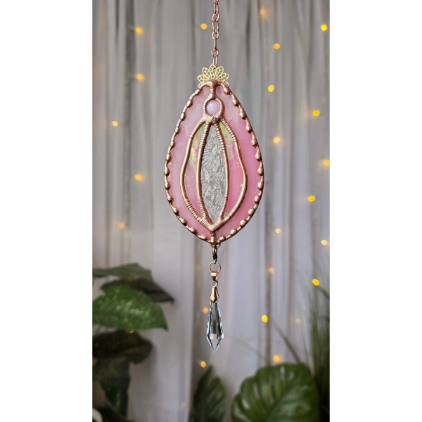 [pre-order] Cherry Blossom Pink Mini Stained Glass Goddess Yoni Suncatcher — A RED PHOXX