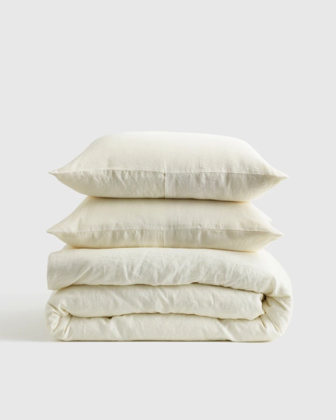 100% European Linen Duvet Cover Set in Ivory