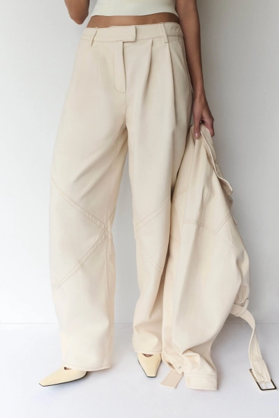 Dane Barrel Leg Denim Pants - Cream