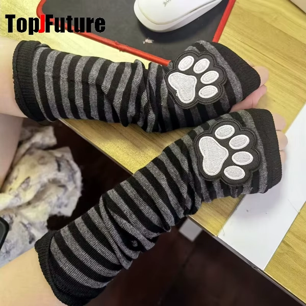 🐾 cat paw arm warmer 🐾 - (dark grey n black)