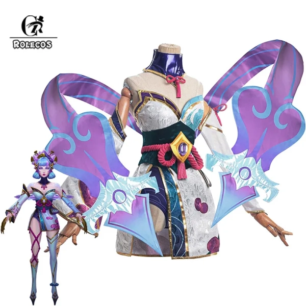 ROLECOS LOL Spirit Blossom Evelynn Cosplay Costume jeu LOL Evelynn robe femmes Kimono ensemble complet avec couvre-chef