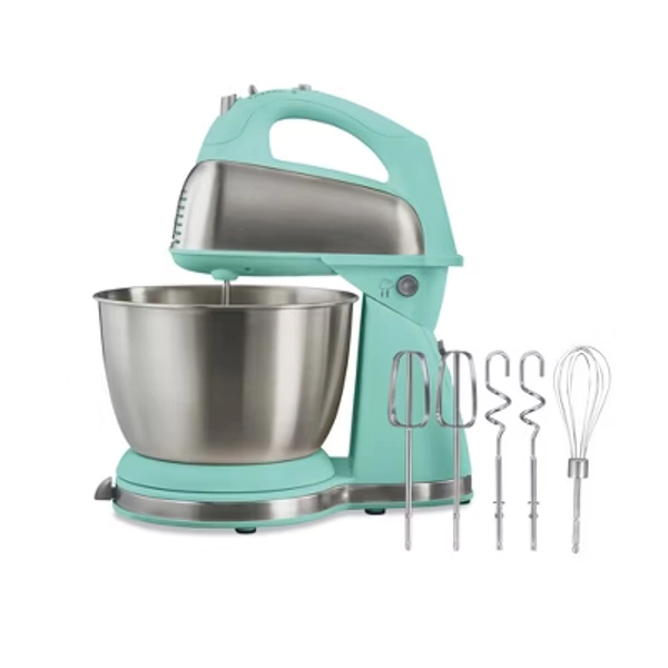 Hamilton Beach Classic Stand Mixer 4 Quart SS Bowl 6 Speeds Aqua Blue 64658: Kitchen Mixer, Dishwasher-Safe, 250W, 1-Year Warranty
