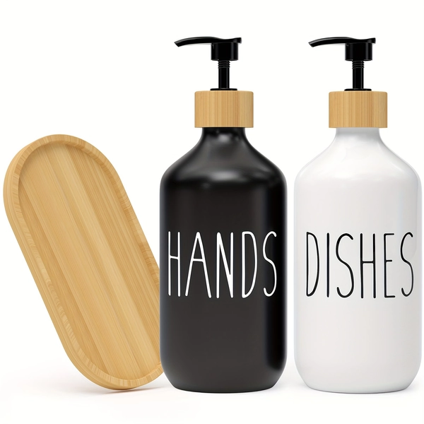 2pcs Refillable Soap Dispenser Set, Countertop Lotion Bottle for Hand and Dish Soap, Bathroom Accessories, Home Decor