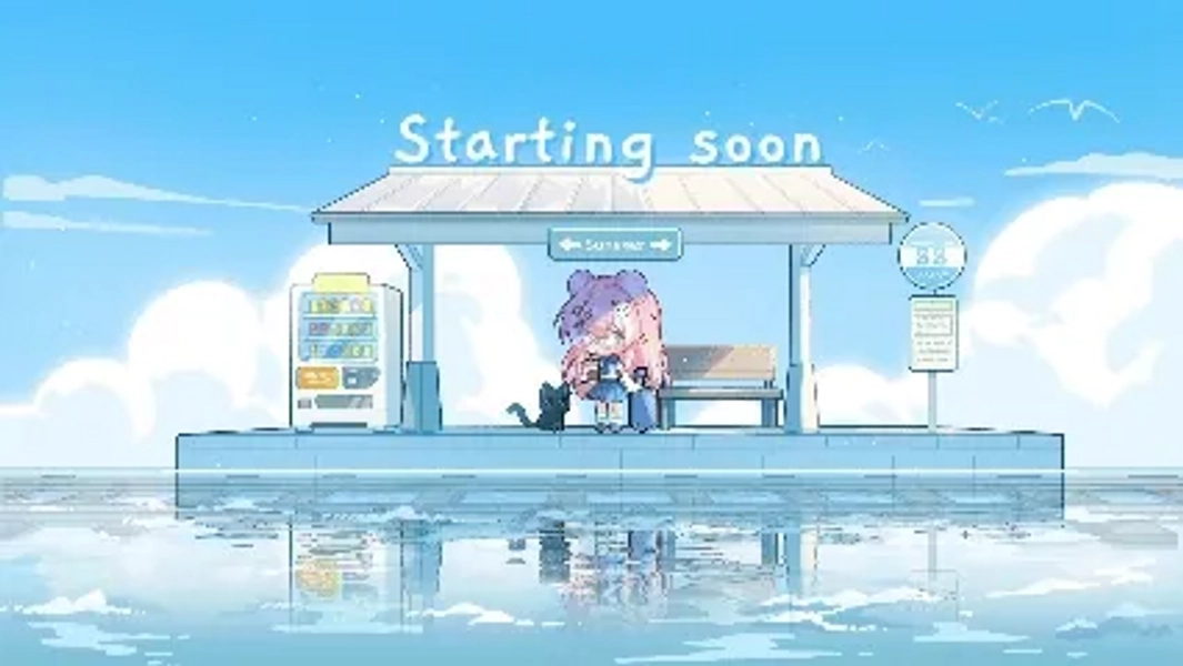 Summer YCH 🚉  Sea Station | Chibi animated Stream Screens (Starting / BRB / Ending) by lilostudio (@lilostudio)