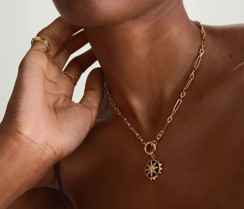 Triple Link Paperclip Chain Charm Necklace, 14k Yellow Gold 