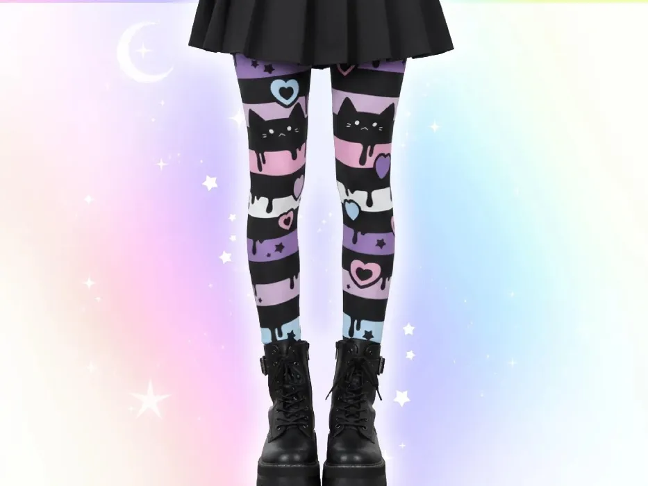 Drippy Pastel Goth Cat Leggings