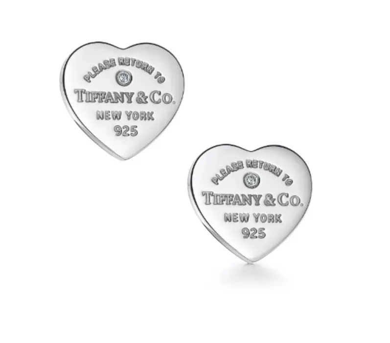 Heart Tag Earrings in Sterling Silver with a Diamond, Mini