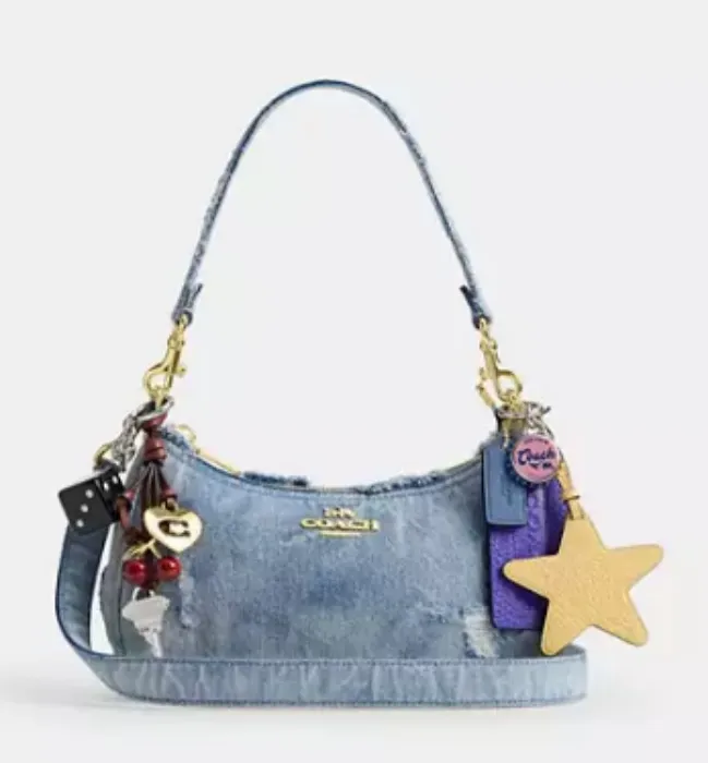 Teri Shoulder Bag In Loved Denim With Charms
