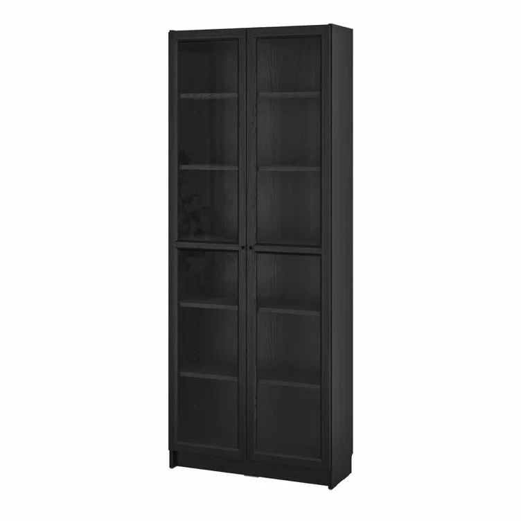 BILLY / OXBERG Bookcase w glass doors - black oak effect 31 1/2x11 3/4x79 1/2 "