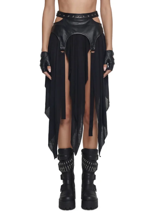 Siren Garter Belted Midi Skirt - Black