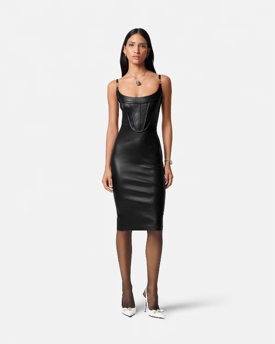 Medusa '95 Corset Leather Midi Dress