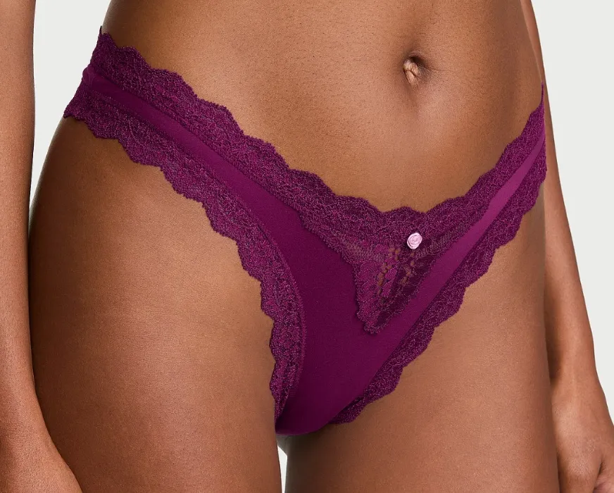 Sheer Shimmer Lace-Trim Brazilian Panty