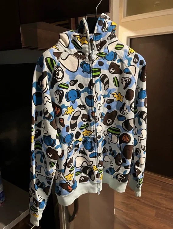 Kaws X Bape Baby Milo Hoodie Animal Kingdom Blue