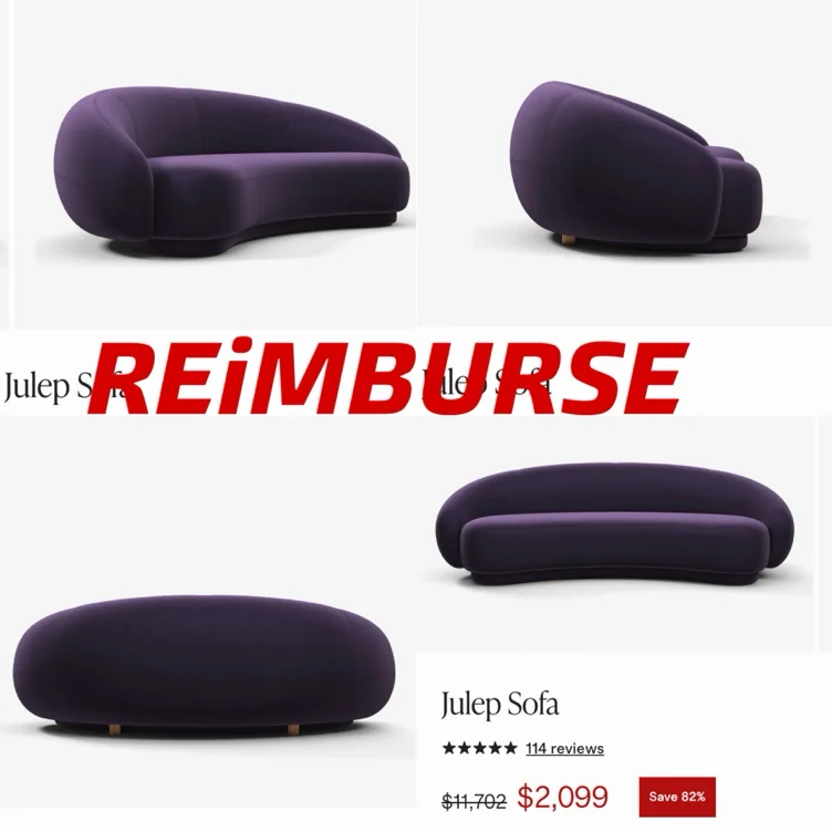 REIMBURSE- JULEP Velvet Sofa Purple
