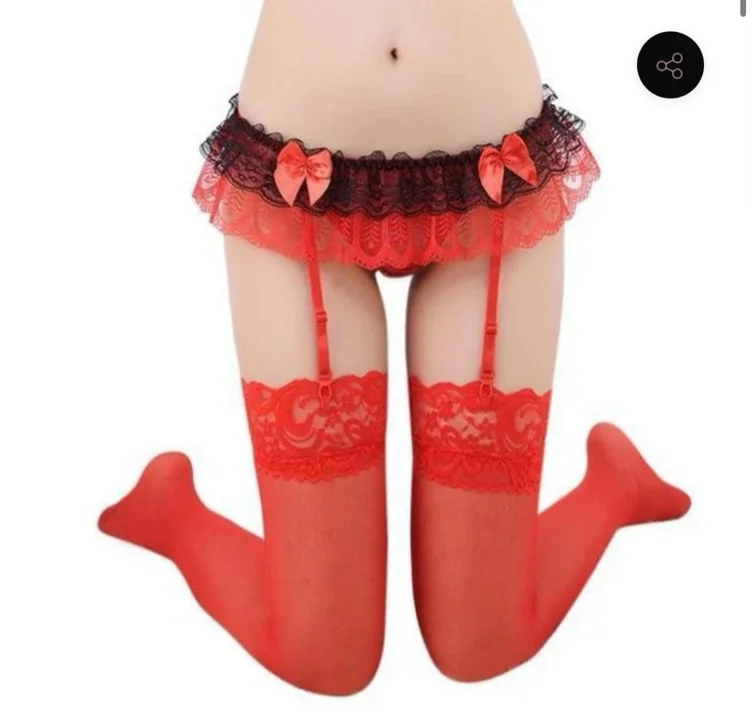 Lace Garter Belt - Red/Black