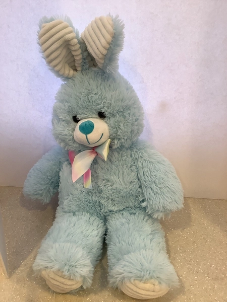 Walgreens Blue EASTER Bunny Rabbit Plush Stuffed Animal Ribbed Ears Feet & Bow