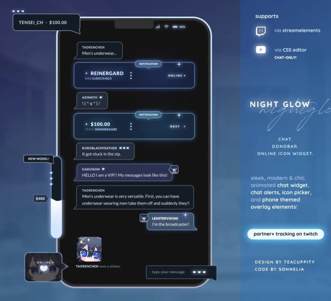 Nightglow. : Donogoal | Chat Widget | Online Widget For YouTube, StreamElements and OBS