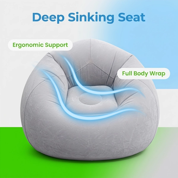 TEMU Inflatable Bean Bag Chair Portable Round Lounge Chair Soft Velvet Lazy Sofa For Indoor Outdoor Living Room Bedroom Camping 5 Colors