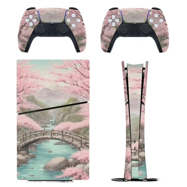Cherry Bloom Console Skin Bundle for PS5 Pro Slim Disc & Digital / PS4 – Full Wrap + Dual Controller Flair