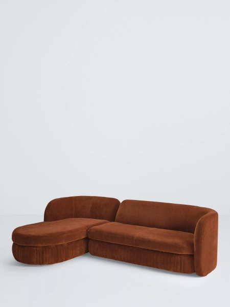 John Lewis Pleat Large 4 Seater LHF Chaise End Sofa, Ginger