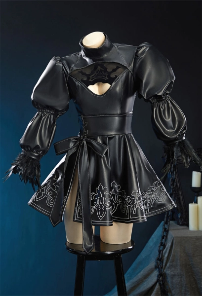 Nr:Automata 2B Cosplay Costume Black High-waisted Half Skirt with Bow