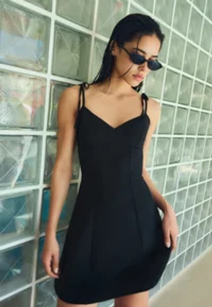 MINI DRESS WITH RIBBON STRAPS - DRESS - Jurk - black