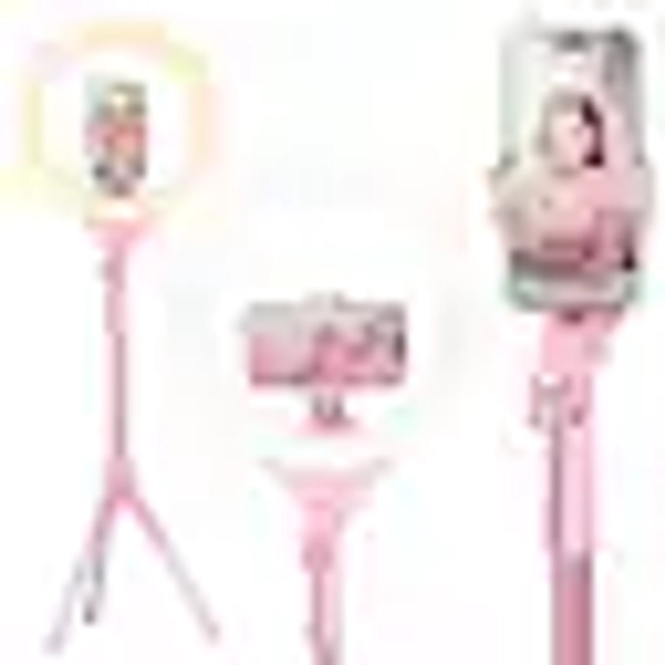 PO3TICJUNKI3 - 12 Selfie Ring Light With 62 Tripod Stand For Video Recording Live Streaming Compatible Phones Cameras - Pink