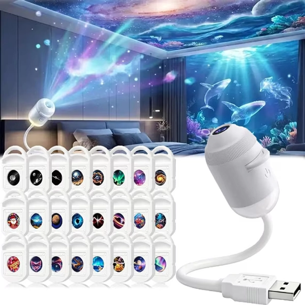 2027 New Hd Smart Dynamic 5d Holographic Night Light Projector, Plug and Play Hd Star Projector, 360° Adjustable Hd Galaxy and Ocean Projector for Bedroom Ceiling&nbsp;(24 Projection Films)