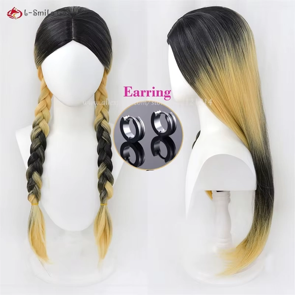 Peluca de Cosplay Haitani Ran de Anime de alta calidad, 75cm, Haitani Ran Haitani Rindo, pelucas trenzadas de doble giro amarillo y negro + gorro de peluca - AliExpress 200000532
