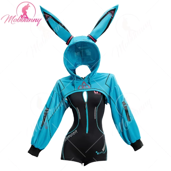 MOBBUNNY Women's Vocal Derivative Sexy Cosplay Cyber Style Tight Sportswear Bodysuit with Hooded Short Jacket and Headdress - AliExpress 