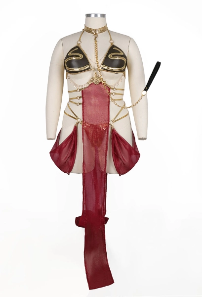 Plus Size Princess Leia Derivative Sexy Dance Style Outfit Set Top and Briefs with Choker and Chest Chain
