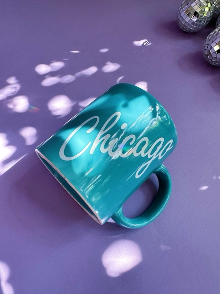 Vintage 90s Waechtersbach Germany Mug Turquoise Aqua Chicago