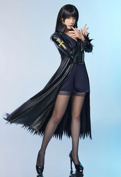 OP Nico Robin Cosplay Costume Deep V-Neck Dress and Coat with Stockings and Belt