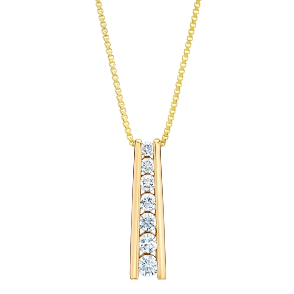 Round Brilliant Diamond 14kt Yellow Gold Bar Pendant Necklace
